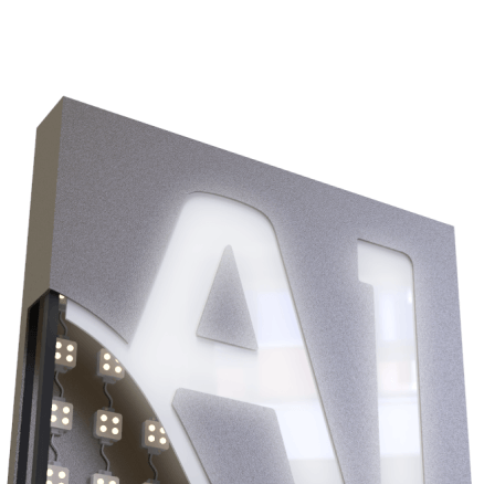 Короба из алюминиевых композитных панелей смотрятся стильно и красиво. Из них делают как самостоятельные световые короба, также и основу (подложку) для световых букв.